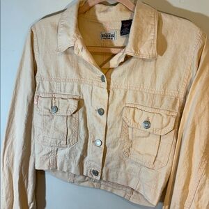Vintage Pale Pink Linen/Cotton Blend Cropped “Denim” Style Jacket 90s/Y2K Medium